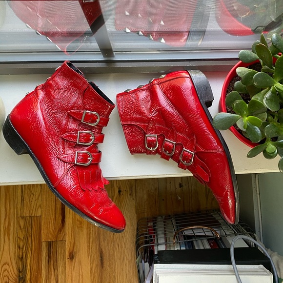 Modern Vice Shoes - SOLD - Modern Vice Red leather boots with studs